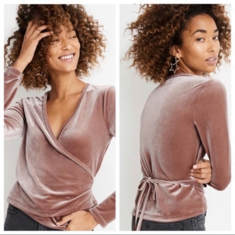 Madewell Velvet Ballet Wrap Top Blush Maeve